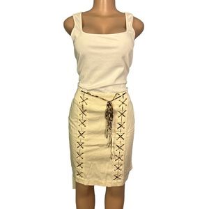 Spenser Jeremy Cream Lace-Up Pencil Skirt